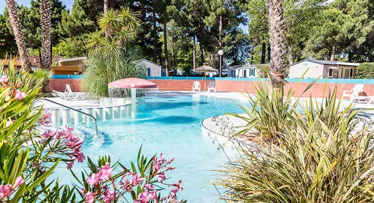 petite piscine chauffée ressemblant à un oasis au camping le Bosquet